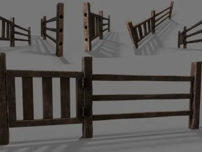 Modular Split Rail Fence for Environment Design with gate 3D model