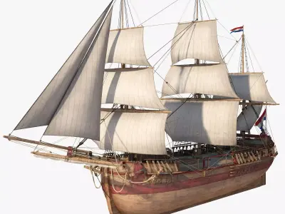 Dutch Galiot With Sails 3D model