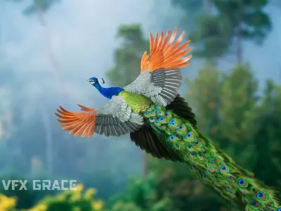 Indian Peafowl Animated VFX Grace 3D model