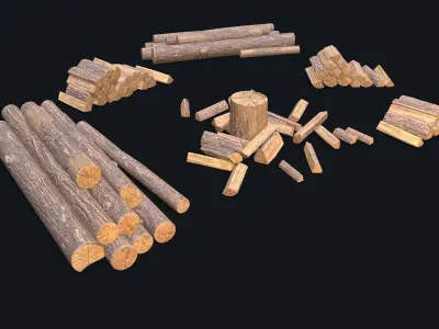 Wood Logs Stack Low-poly 3D model
