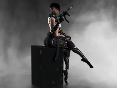 Cyber girl  Low-poly 3D model