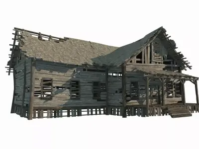 A dilapidated old wooden house 3D model