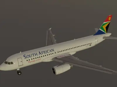 South African Airways airbus a320-232 low poly 3d model Low-poly 3D model