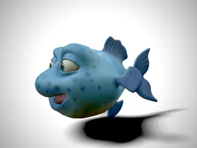Blue cartoon fish Low-poly 3D model