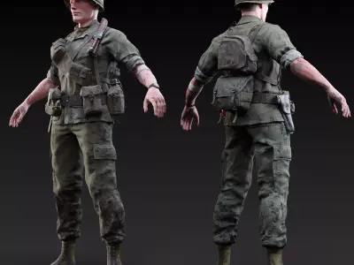 Vietnam War American Soldier Rigged Low-poly 3D model