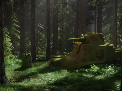 Tank in the Forest 3d Scene 3D model