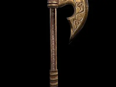 Axe viking low poly 6 texture options and high poly Low-poly 3D model
