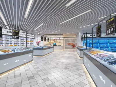 Seafood market Low-poly 3D model