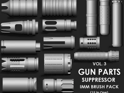 GUN PARTS MEGA PACK 4 IN ONE 91 BRUSHES 3D model