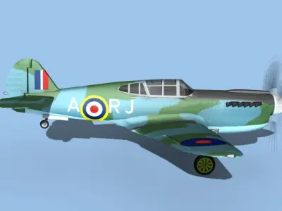 Curtiss P-40F Tomahawk V06 RAF 3D model