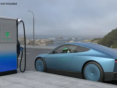 Electric Coupe Car with Freewire Ultrafast Charging Station 3D model