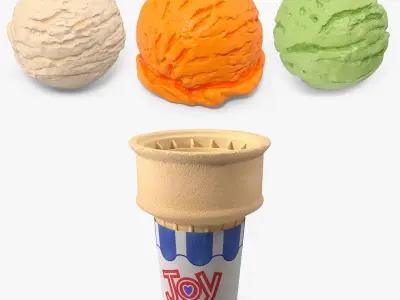 Cake Cone with Ice Cream Scoops Collection 2 3D model