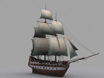 Figate 3 sailing ship Low-poly 3D model