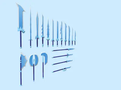 Low-Poly Ice Weapons Pack Low-poly 3D model