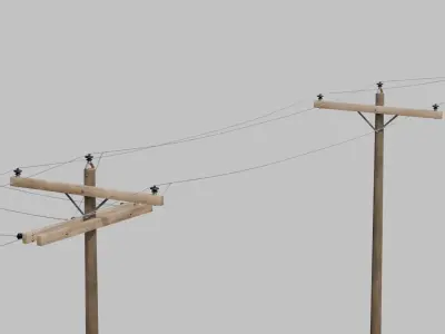 Utility Pole - Dark Wooden Mast with Single Crossarms 3D model