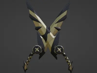 stylized golden double daggers Free low-poly 3D model