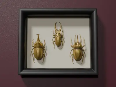 Stag rhinoceros atlas beetles realistic plus gold textures 3D model