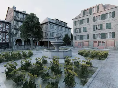 Old European City Square Historic Architecture Low-poly 3D model