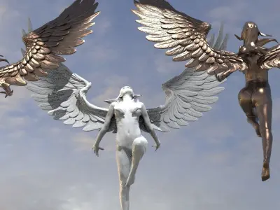 Crescent Winged Angel Statue 2  3D model