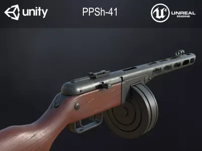 PPSh-41 Soviet submachine gun Low-poly 3D model