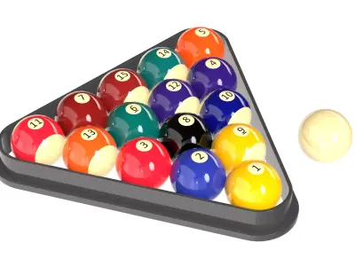 Cue stick and balls  Low-poly 3D model