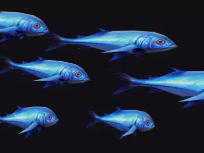 Rainbow Runner Animated Fish Flock Tuna Sea Animal Lowpoly Swarm Low-poly 3D model