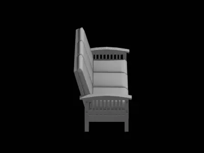 Slatted Outdoor park Bench Low-poly 3D model