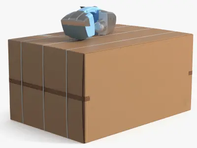 Cordless Welding Strap Tool on Cardboard Box 3D model