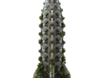 Realistic Solarpunk Architectural Rocket 3D Model Low-poly 3D model