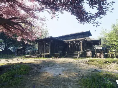 Feudal Japanese Village Environment Low-poly 3D model