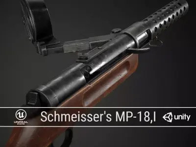 PBR German Schmeissers MP 18 I Low-poly 3D model
