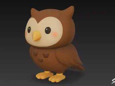 Cartoon Plush Owl Low-poly 3D model