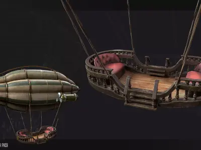 Steampunk Zeppelin Air Balloon Model Game Ready Kitbash Textured Low-poly 3D model