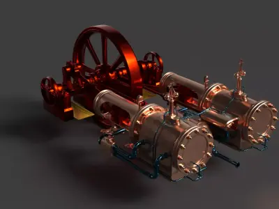 Chinese Steam engine Low-poly 3D model