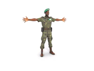 Nigerian Soldier Full Body Portrait Low-poly 3D model