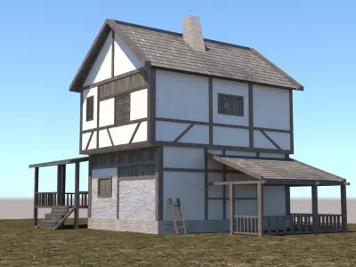 Low polygon medieval house for games and virtual reality Low-poly 3D model