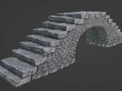 Cobblestone Bridge - Fantasy Medieval Low-Poly Pebble Footbridge Low-poly 3D model