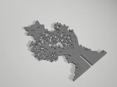 Halloween Cat Diorama with castle bat stars tree spooky vibes 3D print model