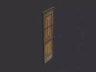 Wooden Double Frame Door Left Rustic Metal Trim Low-poly 3D model