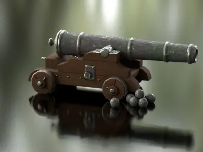 Cannon on table Low-poly 3D model