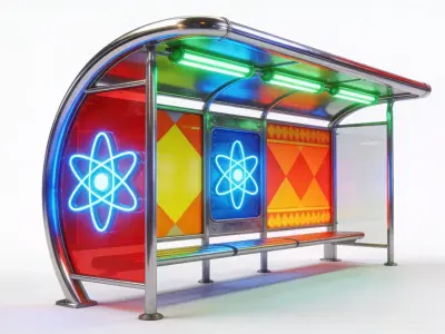 Retro-Futuristic Atompunk Bus Stop model Low-poly 3D model