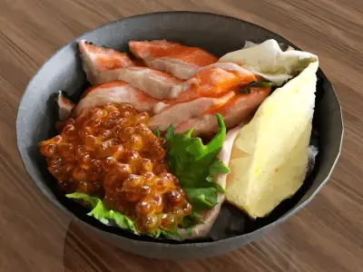 Salmon and salmon roe bowl Kaisen 3D model 3D model 3D model
