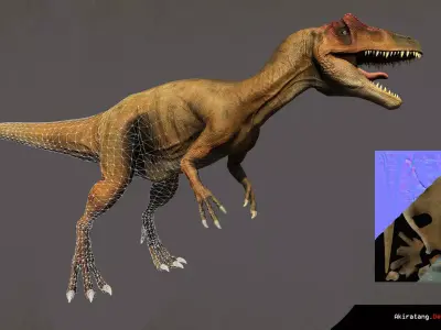 Allosaurus Low Poly 3D Model two t-rex dinosaurs Low-poly 3D model