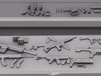 Low Poly Si-fi Guns Low-poly 3D model
