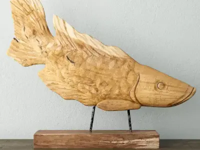 Teak Wood Fish Sculpture 3D model