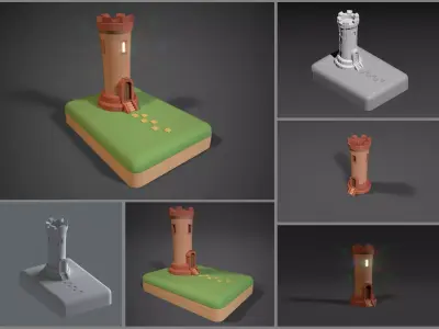 Stylized cartoon tower Low-poly 3D model