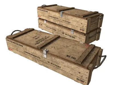 Rifle Wooden Crate Military Ammo Box Low Poly Low-poly 3D model