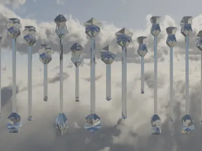 Futuristic Cubic Silver Hammers Low-poly 3D model