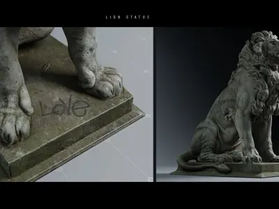 Lion Statue PBR 4K Low-poly 3D model