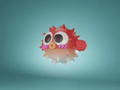 puffer fish cartoon 3d model Low-poly 3D model